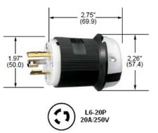 Hubbell HBL2321 2321 Twist-Lock Electric Plug Device, NEMA L6-20P, 20A 250VAC