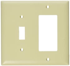 Pass and Seymour TP126-I Wall Plate, Combination Openings, 1 Toggle Switch and 1 Decorator, Two Gang, Ivory