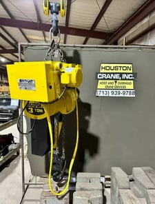 3 Ton, Budgit, electric chain hoist with motor driven trolley, 12' lift, 10/3 FPM Hoist Speed, Trolley 35 FPM