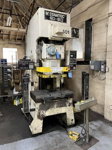 88 Ton, Stamtec #G1-80, gap frame press, 5.91" stroke, 13" Shut Height, 3.15" adj., 35-80 SPM, 20.05" x21.65"