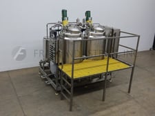 Avins Fabrication Co Beverage, blending skid mounted blending system, with (2) 125 gallon jacketed tanks.