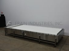 90" w x 233" l stain, with a 35" infeed & discharge height, mounted on stainless steel base frame