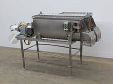 26 cu.ft. 304 Stainless Steel dual trough ribbon blender, with lift up safety grate, (2) 5 HP motor drives