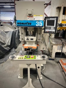 39 Ton, Komatsu #OBS-35-33, gap frame, 3.2" stroke, 27.6" x19.7" bed, 60-120 SPM, 2.2" adj, 2002