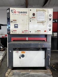 37" x 75" Timesavers #Series-2200, belt sander, 5" work height, 15-45 FPM, 6" contact drum diameter