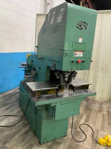 5" x 5" x 3/8" Piranha #PII-88, hydraulic ironworker, 88 ton, 10" throat, electric foot pedal, 10 HP