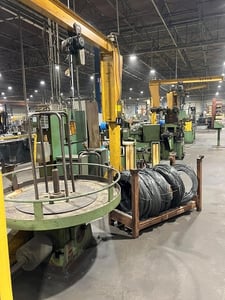 Fenn, 2-Hi wire flattening / shaping mill with driven turkshead, Fenn pallet horizontal payoff