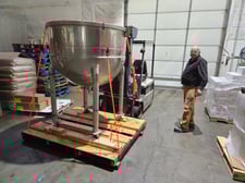 300 gallon John Lentz #JL-300-DS, direct steam jacketed kettle, 3" diameter bottom mount drain