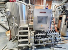 Prospero SK Steam Brewhouse, Model BH3. 7BBL/10HL nominal volume, 3 vessels: 5.6 BBL mash mixer/lauter tank