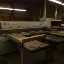 Holzma #Optimat-HPP11/32, panel saw, 122" rip cutting capacity & pull back, 3.74" saw blade projection, 2011