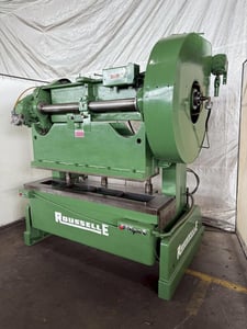 60 Ton, Rousselle #6B, gap frame double crank press, 4" stroke, 12.75" Shut Height, 18" x77" bed, 105 SPM