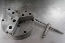 8" Buck #Adjust-Tru 2083R, 3-jaw lathe chuck, plain back, new soft steel top jaws (YMC)