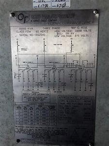 20 MVA 13200 Pri. 275 Sec., Westinghouse EAF FOW transformer, 1976