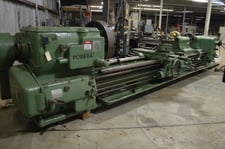 36" x 168" Poreba #TR90, heavy duty engine lathe, 23-1/2" socs, 31" 4-jaw, 3-3/4" spindle, 7.5-380 RPM, 25 HP
