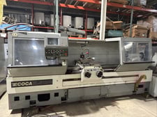 Ecoca #EL-6120E, cnc flatbed lathe, 24-5/32" swing, 15-3/4" socs, 78-3/4" dist between centers, 4-1/8" bore