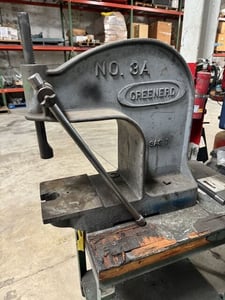 3 ton, Greenerd #3A, lever arbor press, 12 throat, 24" max diameter, w/ base stand