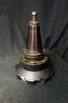 Kennametal / Erikson #CV50SM200240, CAT 50 shell mill holder, w/ 2" pilot & Mitsubishi Indexable Face Mill