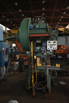 45 Ton, Minster #5, OBI flywheel press, vari-speed, 5.7" ton air cushion w/2"stroke, #30599