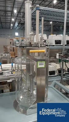 2.64 gallon Sartorius, benchtop glass reactor vessel, double blade mixing stem, jacketed