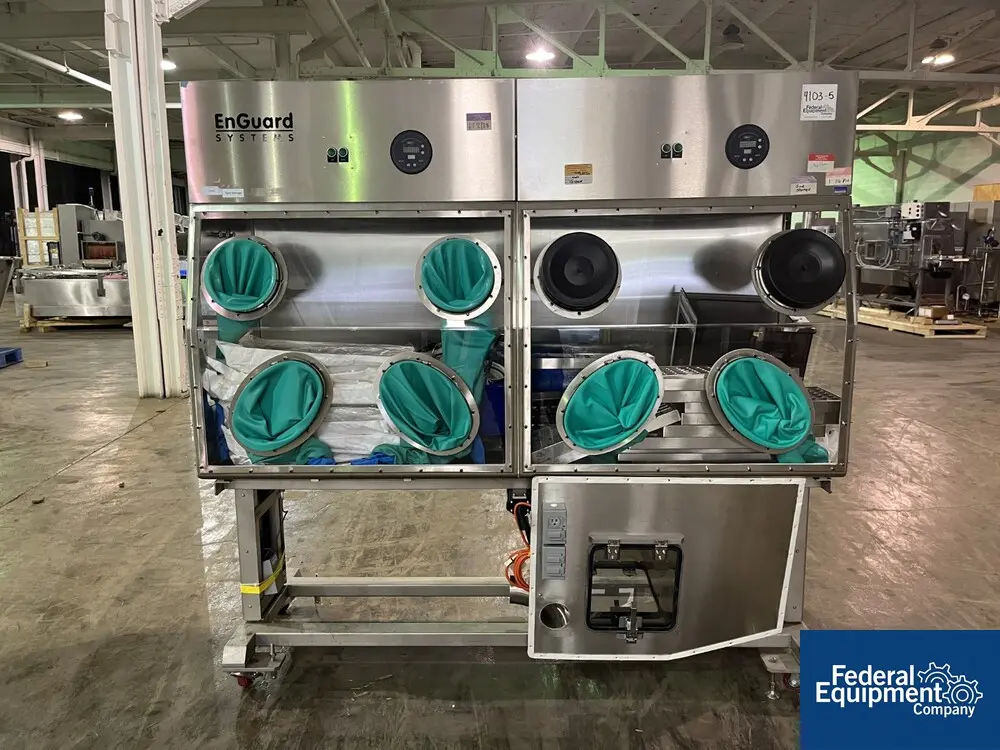 Containment Tech #ENGUARD, glovebox, Stainless Steel, dual zone, single sided w/ (4) gloves each zone, anti