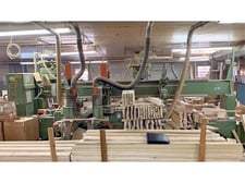 Koch #SBD-B, feed thru double end trim, bore & dowel boring machine, 1.18" x 9.8" x 98.4" capacity, 1984