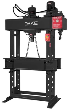60 Ton, Dake #EM-60, shop press, motor & hand operated, 4 HP, 32" btwn uprights, new