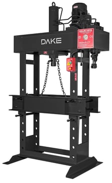 20 Ton, Dake #EM-20, shop press, motor & hand operated, 3 HP, 27.5" btwn uprights, new