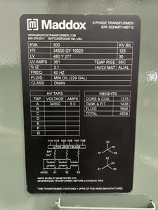 300 KVA 34500GY/19920 Primary, 480Y/277 Secondary, 3 phase, Padmount Transformer