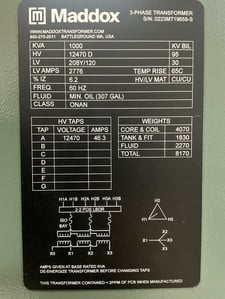 1000 KVA 12470 Delta Primary, 208Y/120 Secondary, 3 phase, Padmount Transformer, Ready To Ship