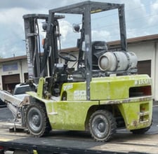 5000 lb. Nissan #CPJO2A25V, propane forklift, solid pneu tires, 2782 hours, 2011
