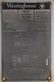 3750/4200/5250 kVA, 34400 Delta Primary, 4160/2400 WYE Secondary, Westinghouse Substation