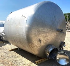 4500 gallon Edel, sanitary Stainless Steel tank, dish top/bottom, 9' diameter x 8' 3" T/T, 20" top manway