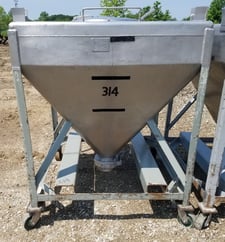 150 gallon Custom MetalCraft, Stainless Steel tote / hopper tank, 3' 6" x 3' 6" x 9" T/T, stackable &