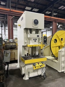 121 Ton, Aida #NC1-11(2)-B, Gap Frame Press, 7.09" stroke, 13.79" Shut Height, 35-65 SPM, Air Clutch and Brake