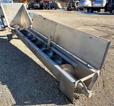 14" diameter x 12.6' long, Cozzini, Stainless Steel incline screw conveyor, 29" x 36" x 42" hopper, 5 HP