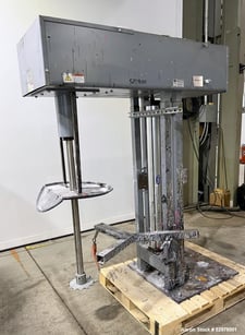 5 HP INDCO #MX5-E, Floor-Mounted Disperser Mixer, 55 gallon drum, Pneumatic Lift, 8" diameter saw tooth