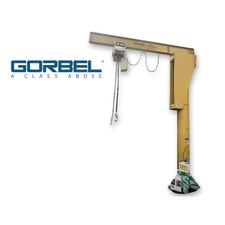 2 Ton, Gorbel #FS300-14-12, free standing jib crane, 10' span, 97" trolley, 13'10" HUB, coffing hoist