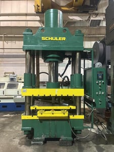 300 Ton, Schuler #HP, 4-post downacting hydraulic press, 30" stroke, 42.5" DLO, 13" closed height, palm