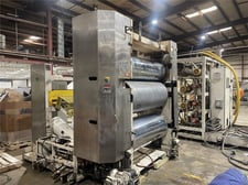 Welex, roll down stack, 54" width x 8" rubber pull rolls, 52" L cooling conveyor, water cooled