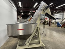 8" wide x 7' long, Hoppmann #EP08/08CRs, Inclined Conveyor, 42" x 48" Feed Bin, 2" H Cleats, 1/4 HP, 120 V