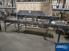 48" wide, 2-Tier Powered Roller Conveyor, belted sections on top and bottom, secondary conveyor w/ pusher arm
