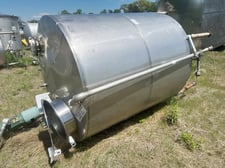 1000 gallon Stainless steel mix tank, 64" dia. x 72" straight side, flat top, cone bottom