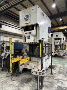 200 Ton, Aida #NC1-2000(2)E, single crank gap frame press, 54.7" x 33.1" bed, 9.84" stroke, 25-50 SPM, 4.33"