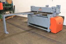 12 gauge x 4' Pexto #12-U-4F, power squaring shear, 62 SPM, 1800 RPM, 5 HP, 220/440 V., manual Back Gauge w/