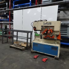 Mubea #HIW750, dual station ironworker, 82 ton, 10 HP, 480 V., roller table & tooling