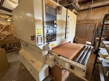 52" x 103" Timesavers #252-2-IC, veneer belt sander, 4" platen, 15-45 FPM, TEFC motor, 230 V., dual POSI-TRAK
