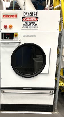 120 Lb. Cissel #CT120NREQ1K2W01, Natural Gas Heated Dryer, Open Pocket, Reversing Cylinder, 270000 BTU/hr.
