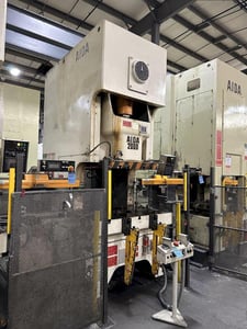 220 Ton, Aida #NC1-2000(2), single crank gap frame press, 9.84" stroke, 17.72"Shut Height, 4.33"adj., 25-50