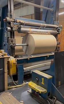 Black Clawson, 82" 2 drum winder, 72" rewind diameter, 75-1/2" unwind outside dimension, 3"-12" cores unwind