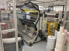 SRC Systems #590U, 63" duplex slitter rewinder, 1675 FPM, manually set knife operation